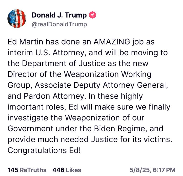 🚨BREAKING NEWS🚨 Trump Appoints Ed Martin as Director of New Working Group! What’s Next for the Justice Department?