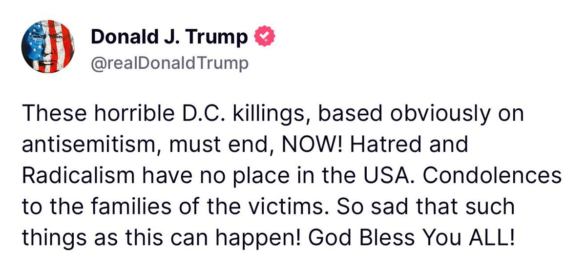 Trump Condemns D.C. Killings: A Call to End Antisemitism Now! — violence prevention, hate crime awareness, community solidarity, anti-radicalism initiatives, support for victims' families
