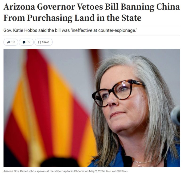 Arizona's Shocking Veto: China Can Buy Land Near Military Bases! China land acquisition Arizona, military base security concerns, state governor veto impact