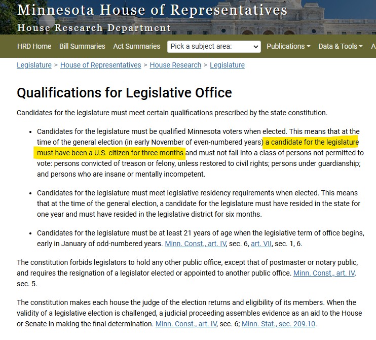 "Illegal Alien Lawmaker Sparks Outrage: Should She Resign?" illegal immigration Minnesota, voter eligibility laws, political candidacy regulations
