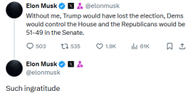 Musk Claims Trump Owed Victory to Him: “Such Ingratitude!”  Musk Trump election influence, political gratitude controversies, social media impact on elections