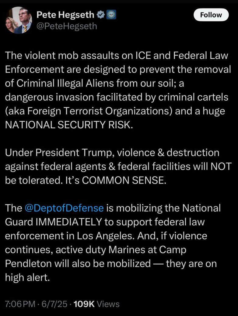 "Pete Hegseth Declares War: Marines May Storm Los Angeles Soon!" military intervention in urban areas, political rhetoric and national security, implications of government threats