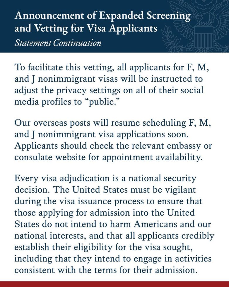 "Rubio's Shocking Proposal: Public Social Media for Visa Approval?" student visa requirements, social media screening policy, national security immigration measures