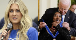 "Simone Biles Shines While Riley Gaines Rants—Are Medals Fair?"  Olympic gymnastics achievements, sports media controversies, athlete representation in competition