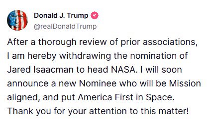 Trump Abruptly Withdraws Isaacman for NASA: What’s Behind This? Trump NASA nomination, Jared Isaacman withdrawal, space agency leadership changes