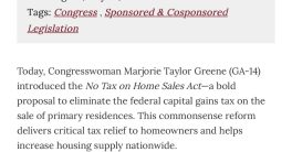 "Controversial Bill: Greene Aims to Slash Home Sale Taxes!"  home sale tax reform, capital gains tax elimination, real estate investment benefits