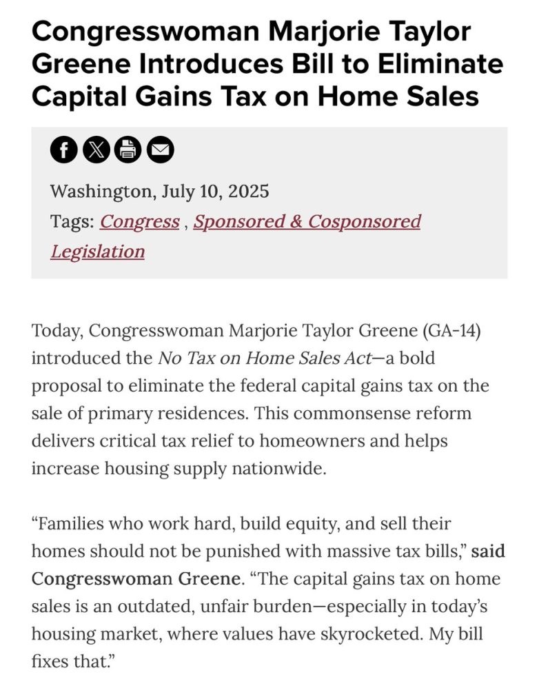 "Controversial Bill: Greene Aims to Slash Home Sale Taxes!" home sale tax reform, capital gains tax elimination, real estate investment benefits
