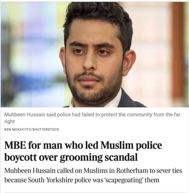 "Outrage as MBE Awarded to Muslim Leader Behind Police Boycott!" police accountability, community relations, grooming scandal