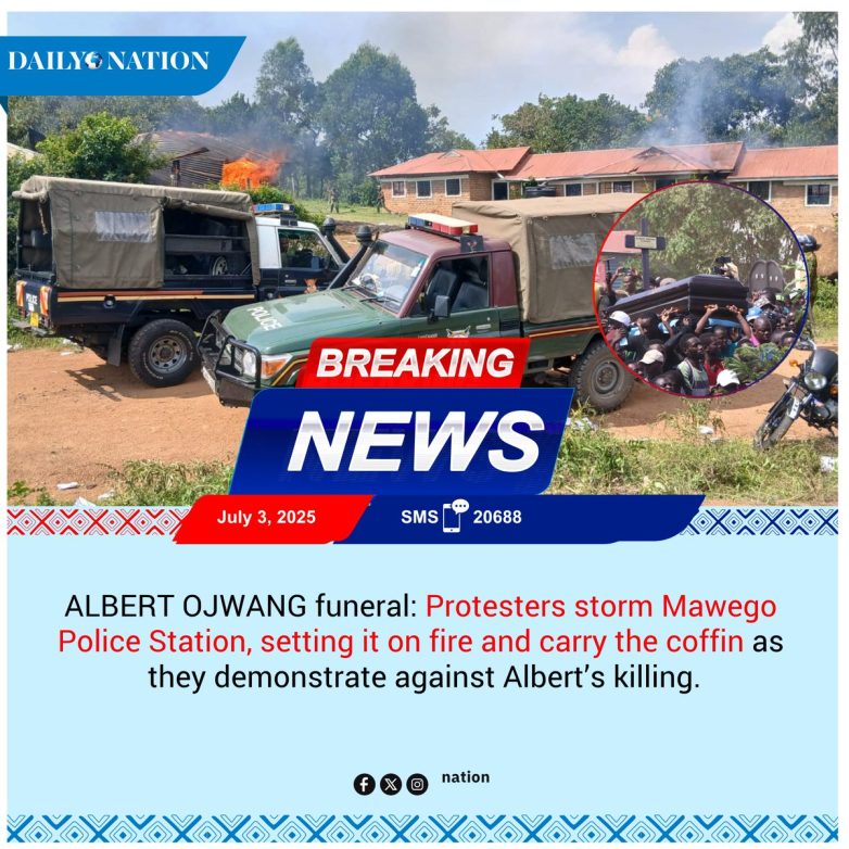 Protests Erupt as Funeral for Albert Ojwang Turns Violent, Station Burns!  protests against police violence, funeral unrest in Kenya, community response to homicide