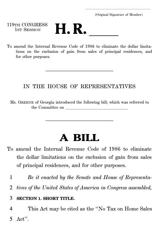 Rep. Greene's Bold Move: End Capital Gains Tax on Home Sales! capital gains tax reform, home sale tax exemption, housing market legislation