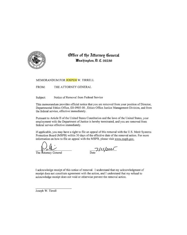 "Shockwaves in DOJ: Bondi Fires Ethics Chief Amid Controversy!" DOJ leadership changes, Pam Bondi controversy, ethics attorney dismissal