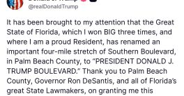 Trump Boulevard: Controversial Honor Sparks Outrage in Florida!  Trump Boulevard Florida, Palm Beach County honors Trump, DeSantis Florida tribute