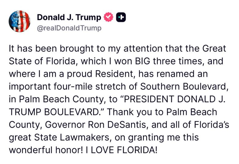Trump Boulevard: Controversial Honor Sparks Outrage in Florida! Trump Boulevard Florida, Palm Beach County honors Trump, DeSantis Florida tribute