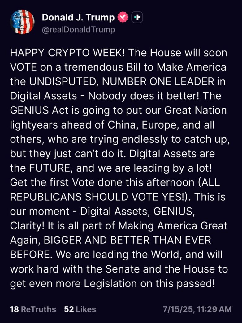 Trump Declares "Happy Crypto Week" Amid Controversial Bill Vote! crypto legislation, digital asset leadership, blockchain innovation